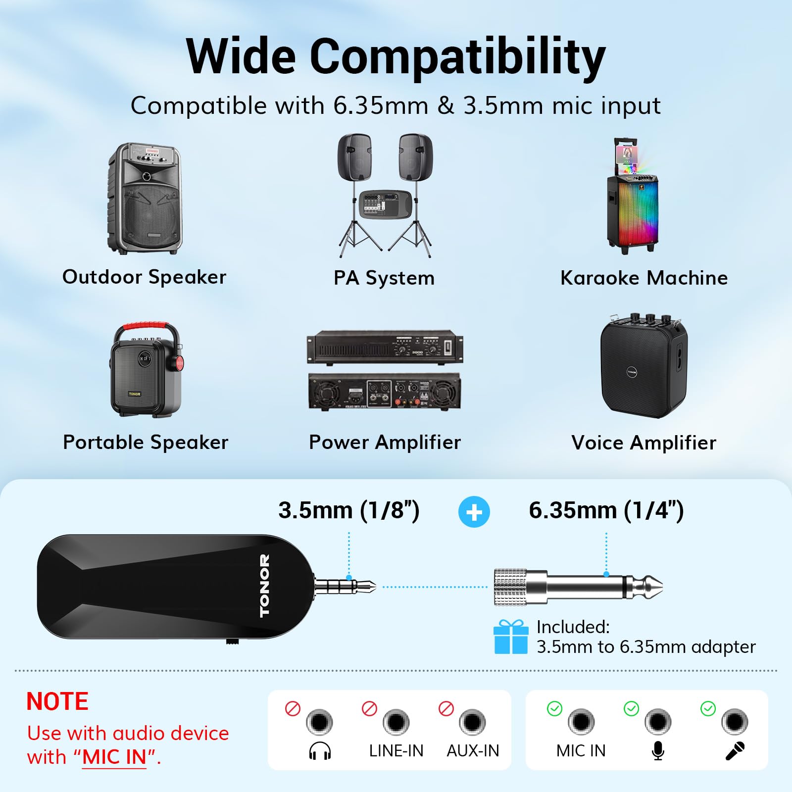 TONOR Wireless Headset Microphone, 2 in 1 UHF Over-Ear Microfono System