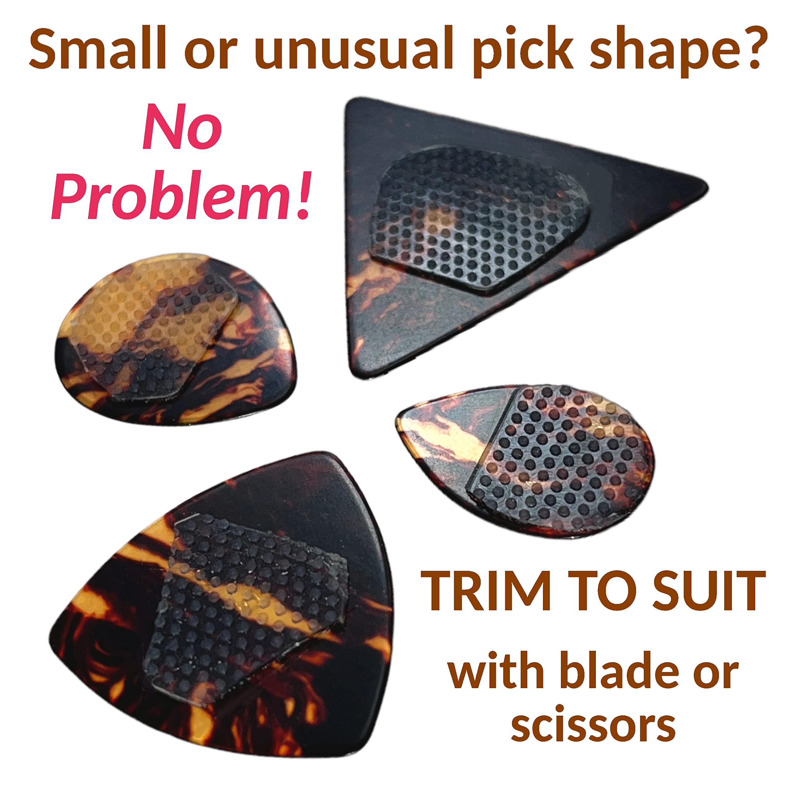 ChillinWell Guitar Pick Grips 16 pc Grippy not Sticky Durable Reusable Soft Stick-On Trimmable Silicone Rubber