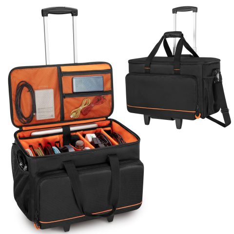 Trunab Rolling DJ Cable File Bag, Travel Gig Bag with Hard Padded Bottom