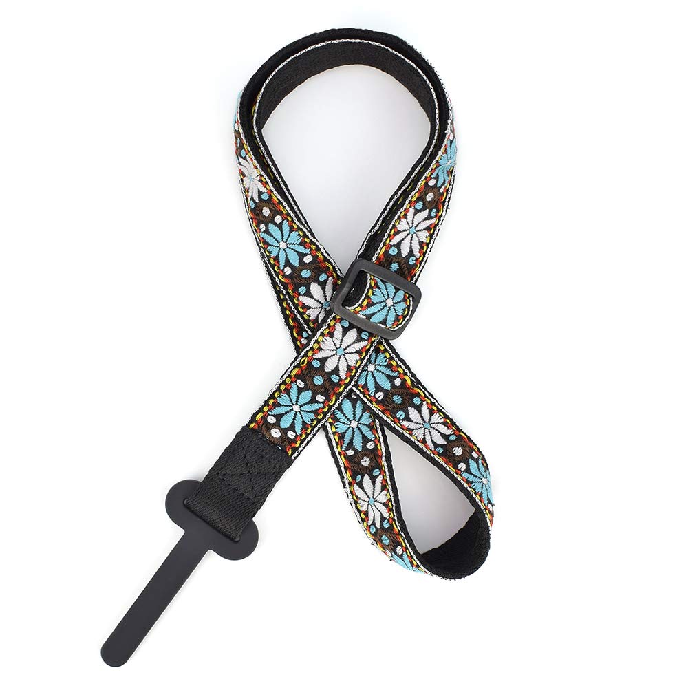 CLOUDMUSIC Ukulele Strap Clip On, Blue White Flower