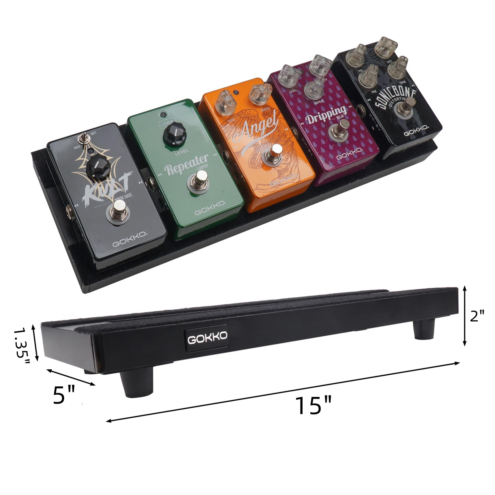 GOKKO Small Guitar Pedal Board 15″ x 5″ Aluminum Alloy Pedalboard