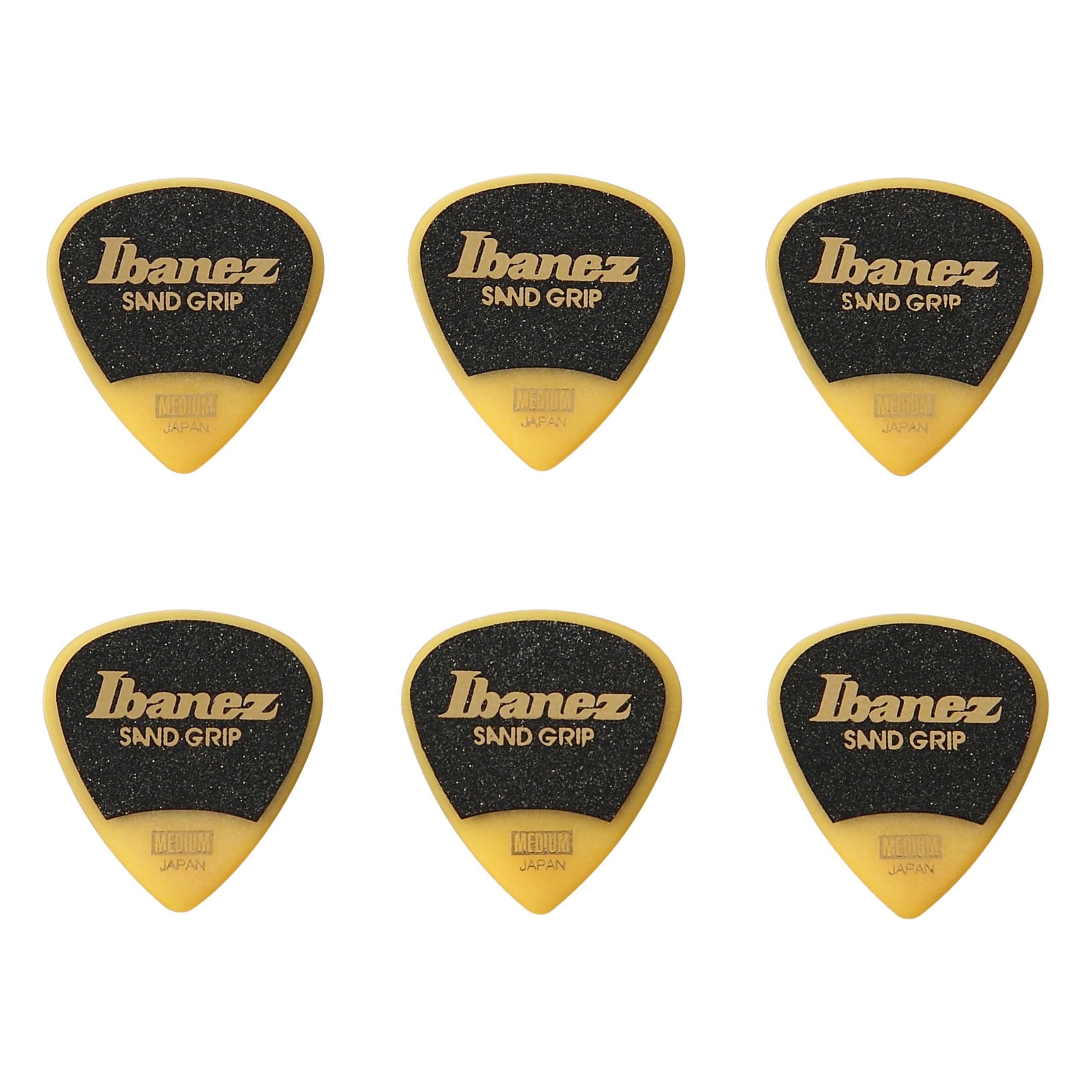Ibanez PPA16MSGYE Grip Wizard Series, Sand Grip Picks 6 Pack 0.8mm, Yellow