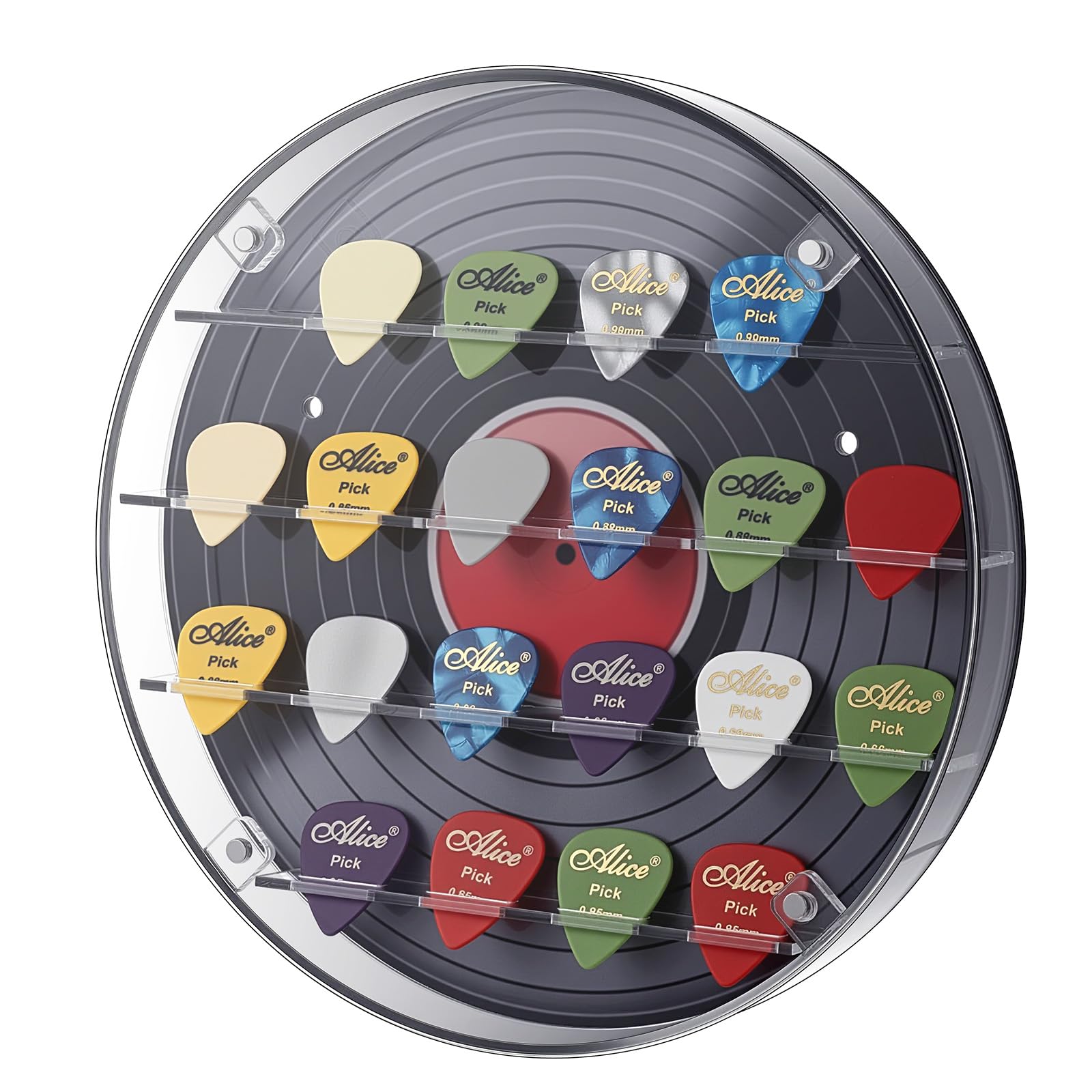 Fiwochic 20 Slots Guitar Pick Wall Mount Display Case 9.5″ Dia Acrylic Guitar Picks Storage Holder Box Black Music Accessories Gifts for Musician Lover Player Room Desktop Decor No Picks