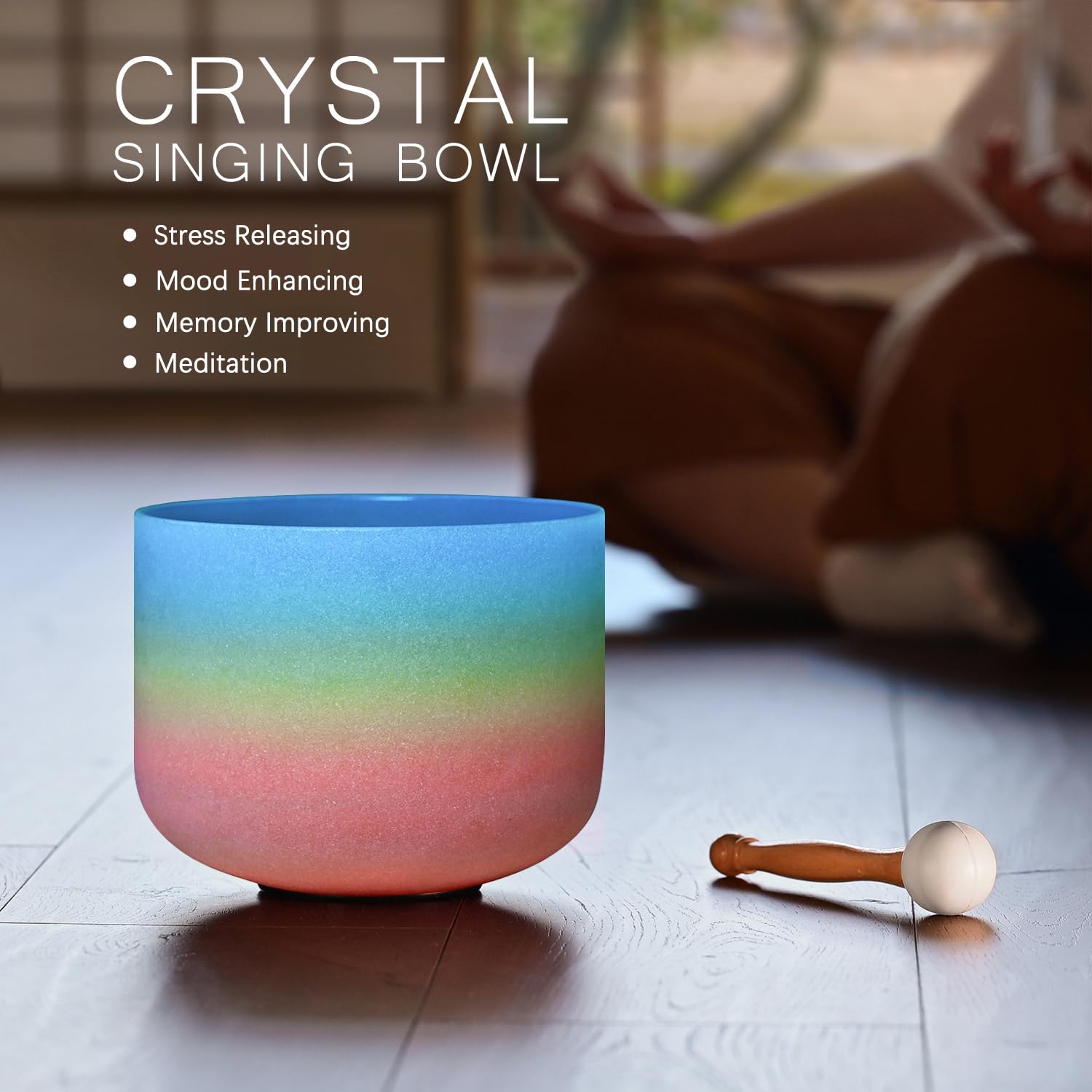 CVNC 8 Inch Rainbow Color Frosted Quartz Crystal Singing Bowl 440HZ G Note