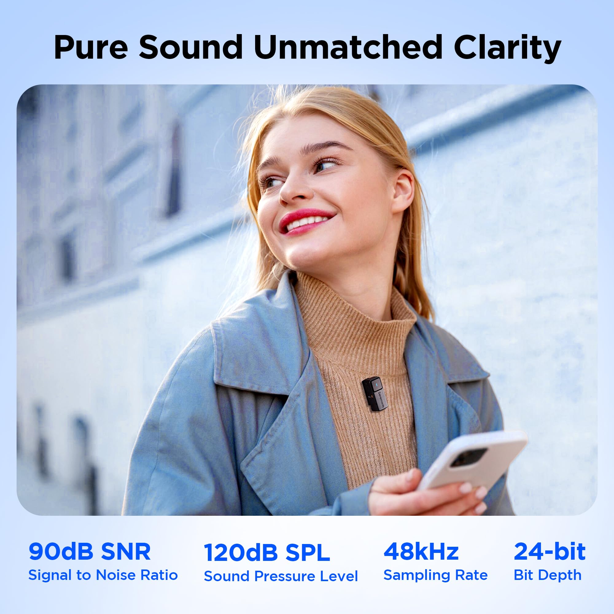 Saramonic Air Wireless Lavalier Microphones for for iPhone/Camera/Android/PC, Ultralight, 48kHz/24-bit,120dB Max SPL, 300m Range, Noise Cancelling, Lapel Microphone Wireless for Vlogging