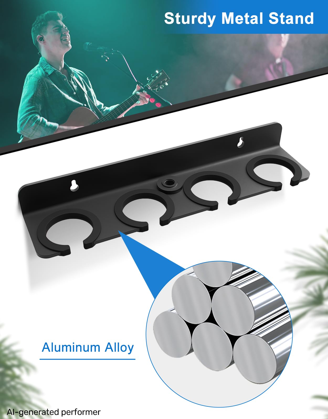 Multi Mic Holder for Stand, Wall Mounted, for 4 Handheld Wired/Wireless Mic