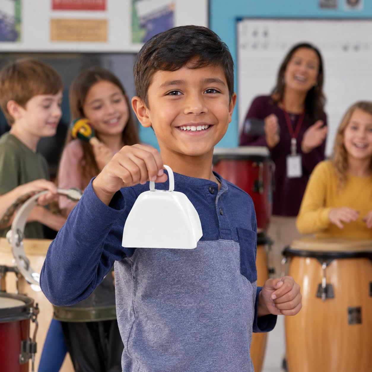 The Dreidel Company White Metal Cowbell Noisemaker Cheering Bell, New Years, School Classroom, Wedding Bells & Chimes Percussion Musical Instruments Call Bell Alarm, 3″ (6-Pack)
