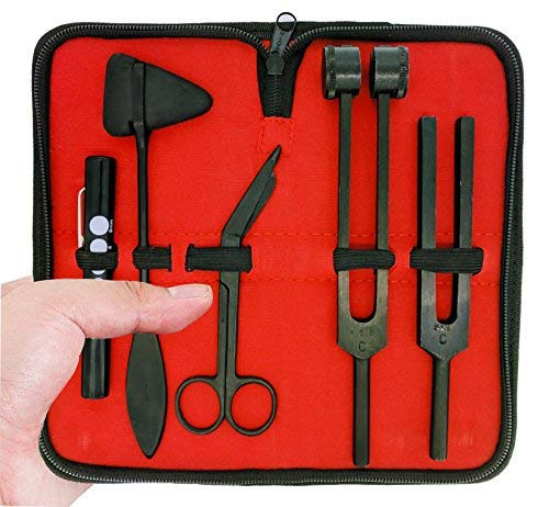 SURGICAL ONLINE Limited Edition – Full Tactical Black – Grudge Style Set of 5 pcs Reflex Percussion Taylor Hammer + Penlight + Tuning Fork C 128 C 512 + Bandage Scissors 5.5″