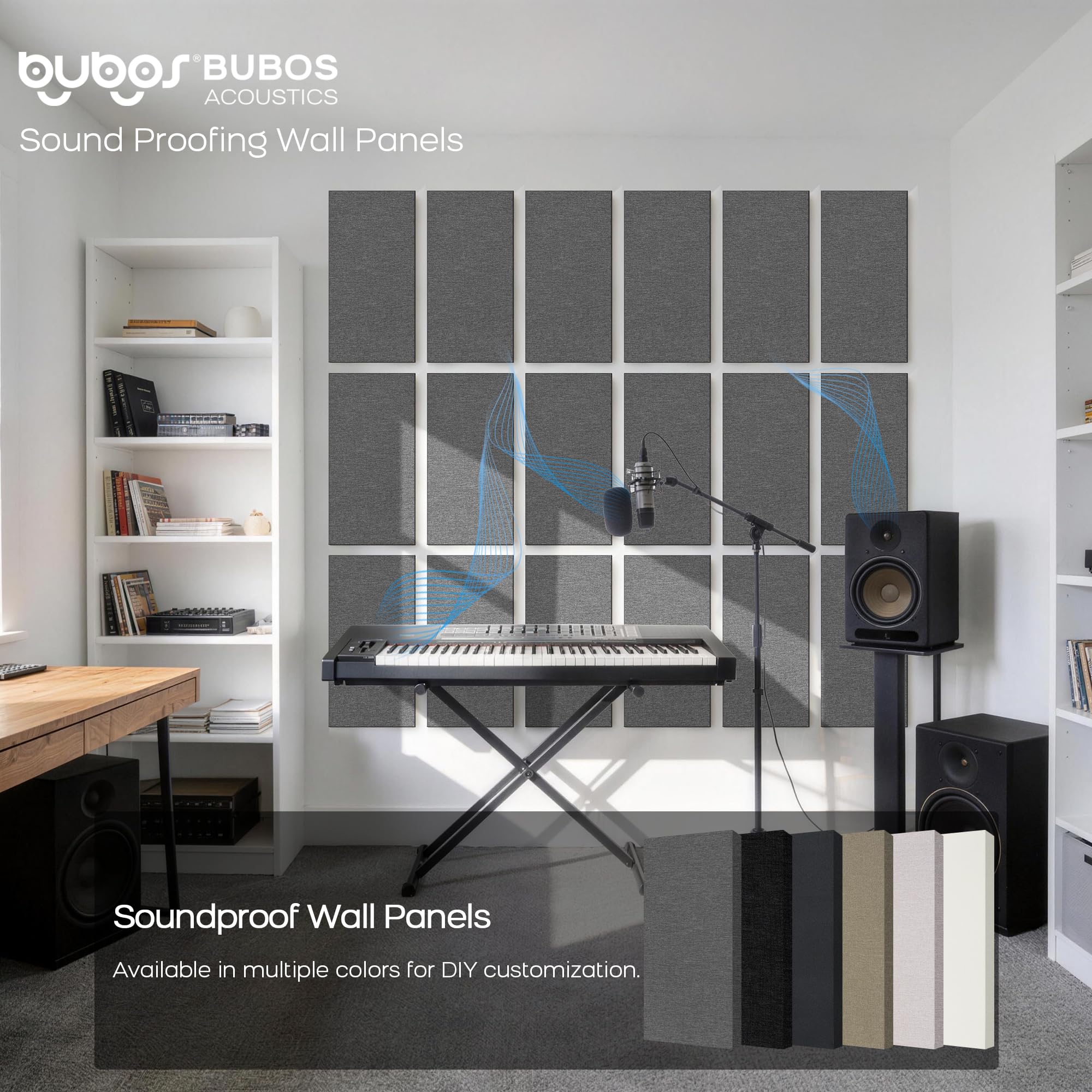 BUBOS 4-Pack Fabric Acoustic Panels 23.6×11.8×1″, Self-Adhesive Sound Panel