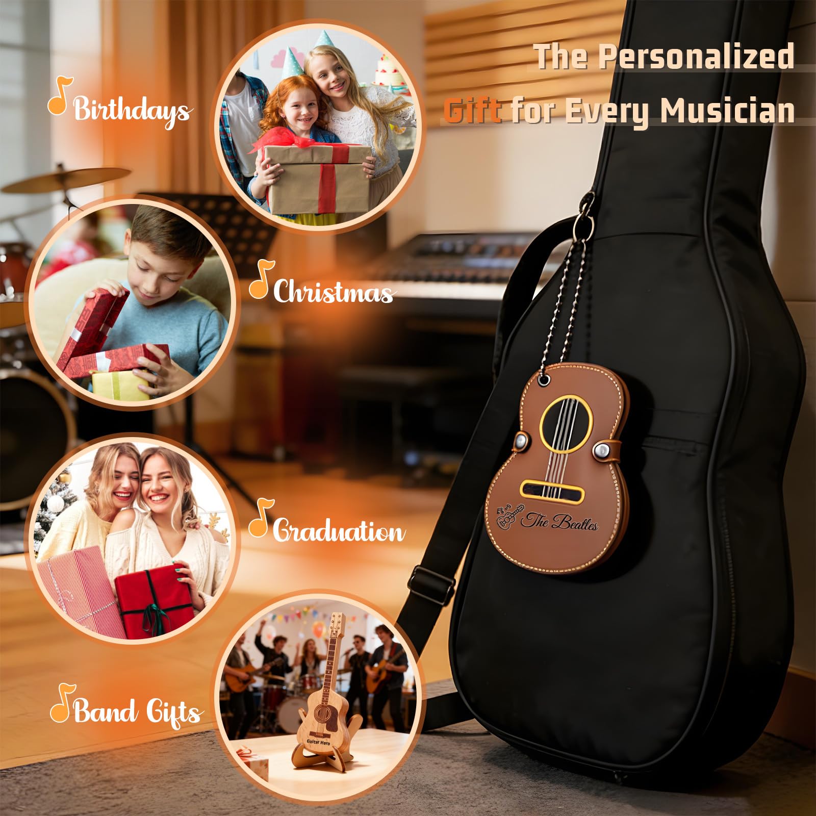 Custom Guitar Picks Holder Personalized Leather Storage Bag with Name