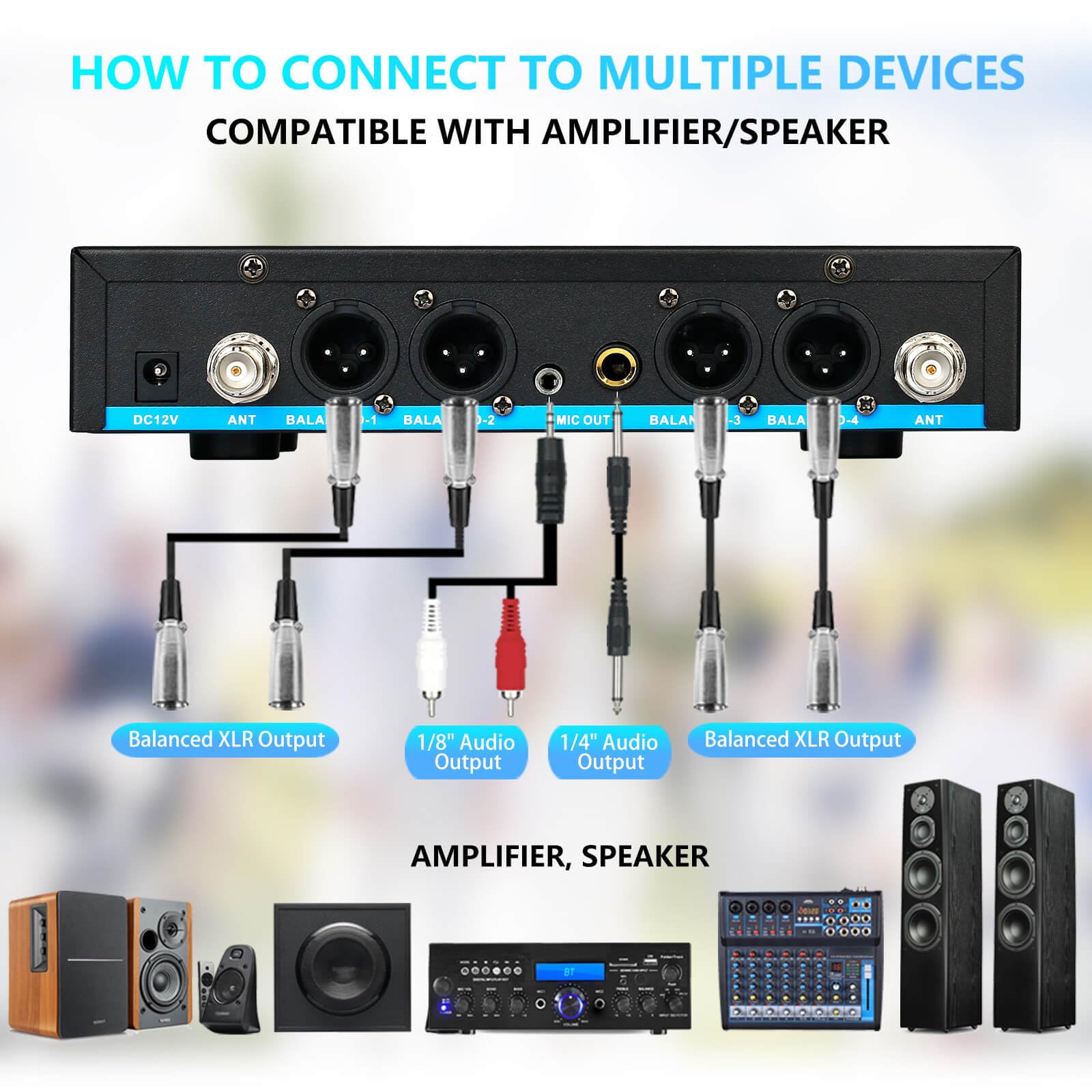 ZERFUN 4 Channel Rechargeable Wireless Microphone System (G8)