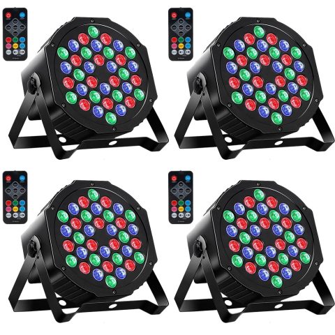 MOSFiATA Par Lights 2 Pack, RGB 36 LED Stage Light Sound Activated DMX Control, 7 Modes Uplighting with Remote Control Stage Lighting, DJ Party Light for Club KTV Disco Party（2 Pack）