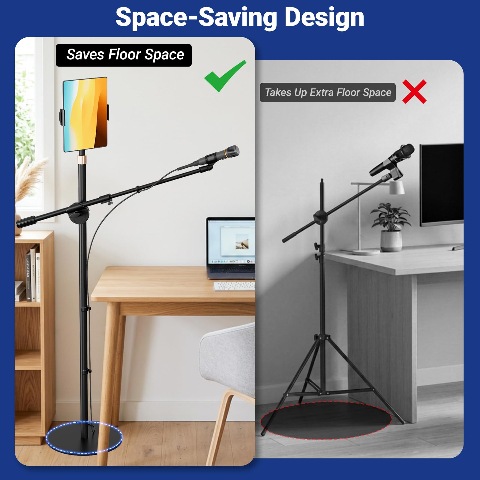 BILIONE Boom Mic Stand Floor for Singing, Podcast, Studio, Live Streaming