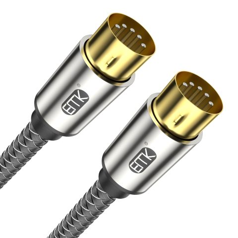 EMK Premium 5-Pin MIDI Cable (1 PCS, 8Ft/2.4M) – Nylon Braided Durable MIDI to MIDI Cord for Keyboard, Synthesizer, Guitar Pedal, Sampler, Audio Interface, Mixer – Gold-Plated Connectors