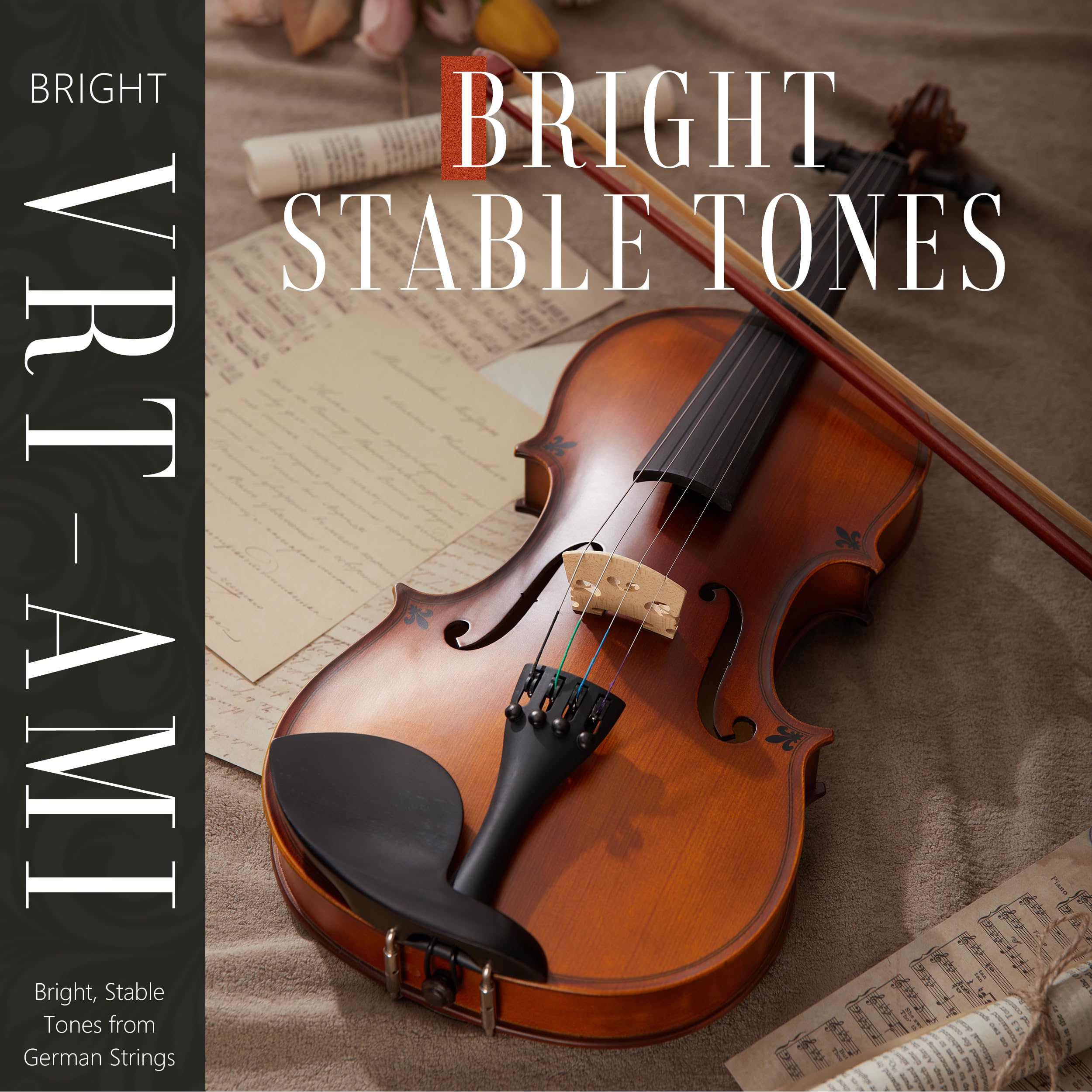 AKLOT Handcrafted Full Size Violin: Solid Wood Matte Fiddle, Acoustic Beginner 4/4 Violin Kit with Hard Case, Lesson Book, Bow, Shoulder Rest, Extra Strings, Tuner, Fretboard Stickers (VRT-AmiMS)
