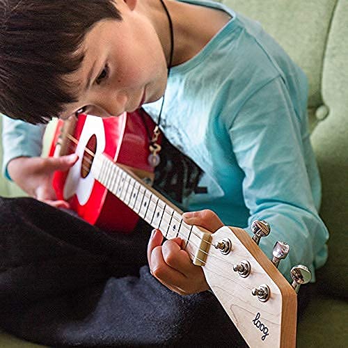 Loog Pro Acoustic kids Guitar 3-strings Ages 6+ Learning App and Lessons Included Red