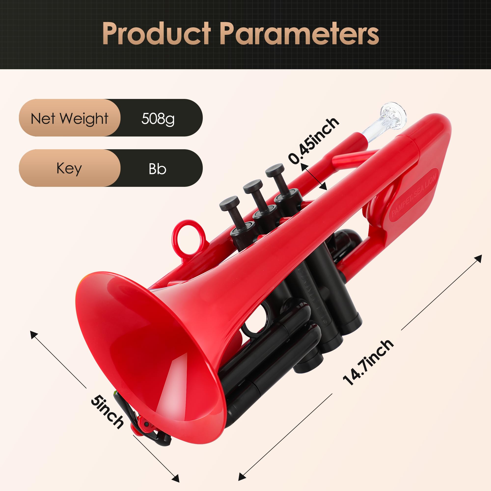 PAMPET SEA LION Plastic Bb Trumpet for Advanced Student Beginner Red