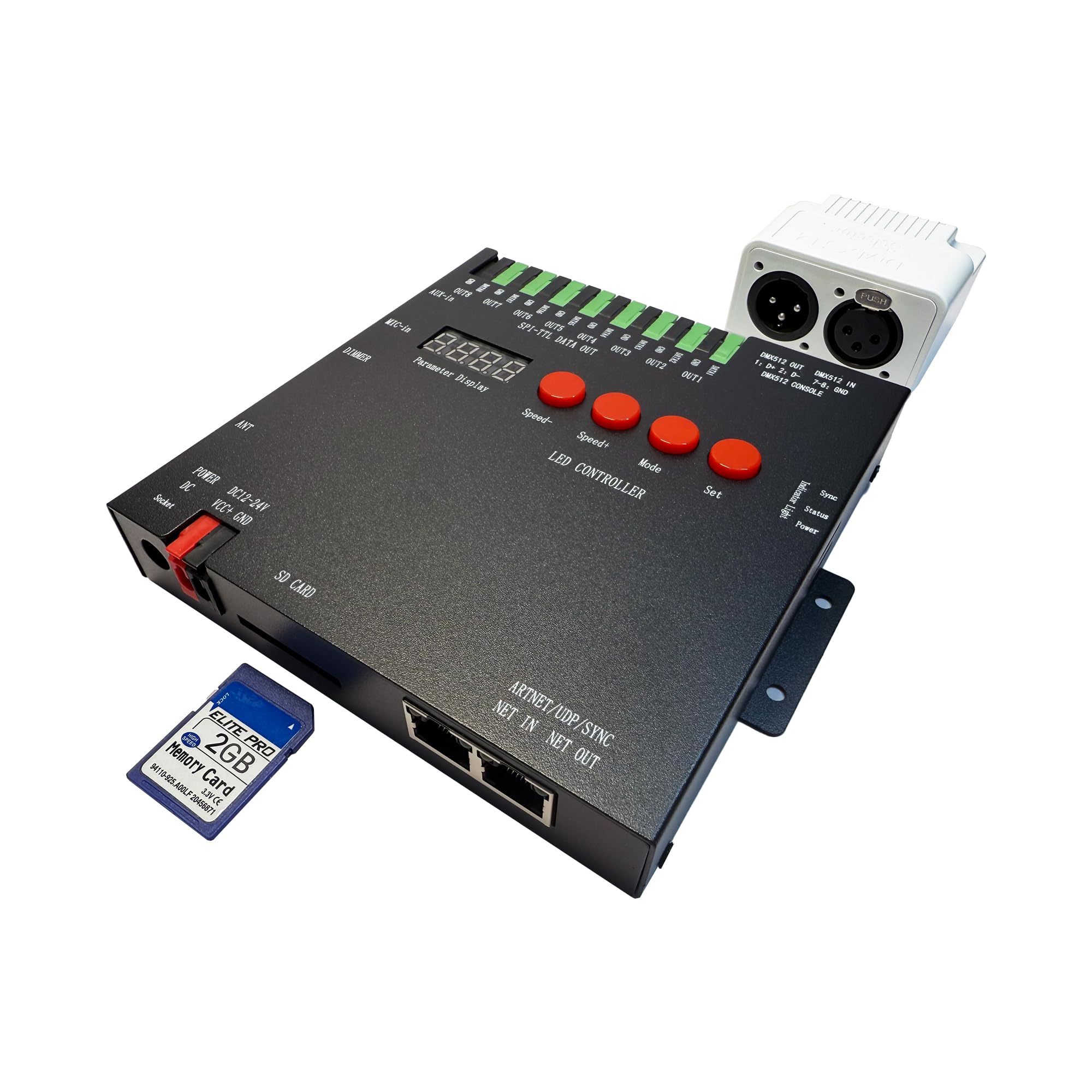 CANRIA K8MINI ARTNET+DMX Console LED Pixel Controller, for SPI-TTL LED Light, Online Offline, Addressable Programmable, 2G SD Card with 96 Program Modes and Offline Software.