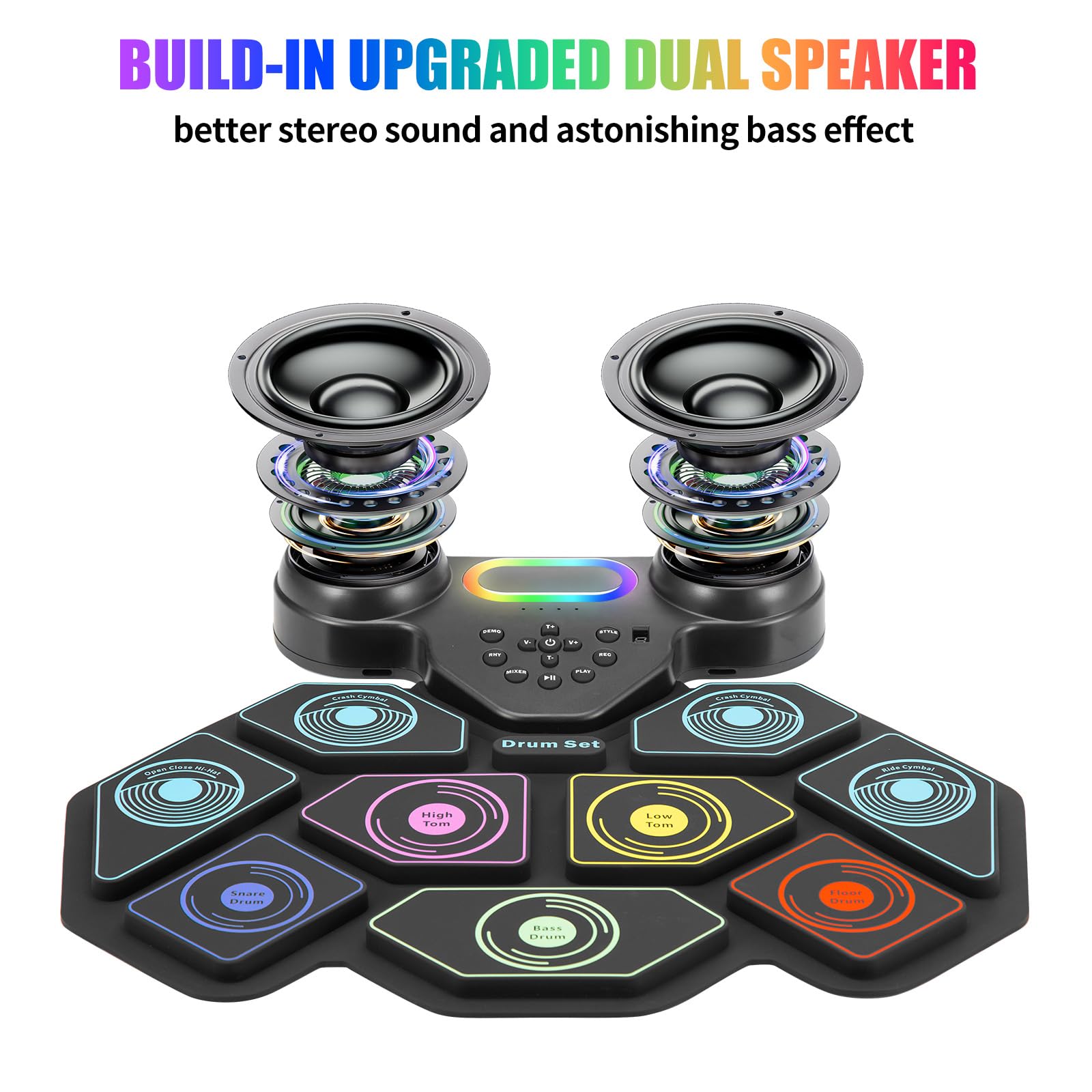 2025 Upgrade Electronic Drum Set 9-Pad Roll-Up – Portable Silicone Drum Kit with 2 Pedals, Built-in Speakers, MIDI & Headphone Jack – Ideal for Practice & Travel (Oldmodel-TW)