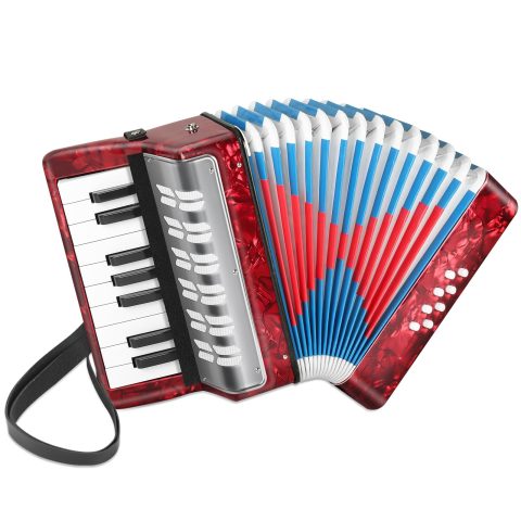 Lotkey 17 Key Piano Accordion, 8 Bass Kids Accordion, Celluloid Body, Metal Cover Accordions Louder Clearer Timbre Than Plastic, Lightweight Design for Children, Beginners to Practice (Red)