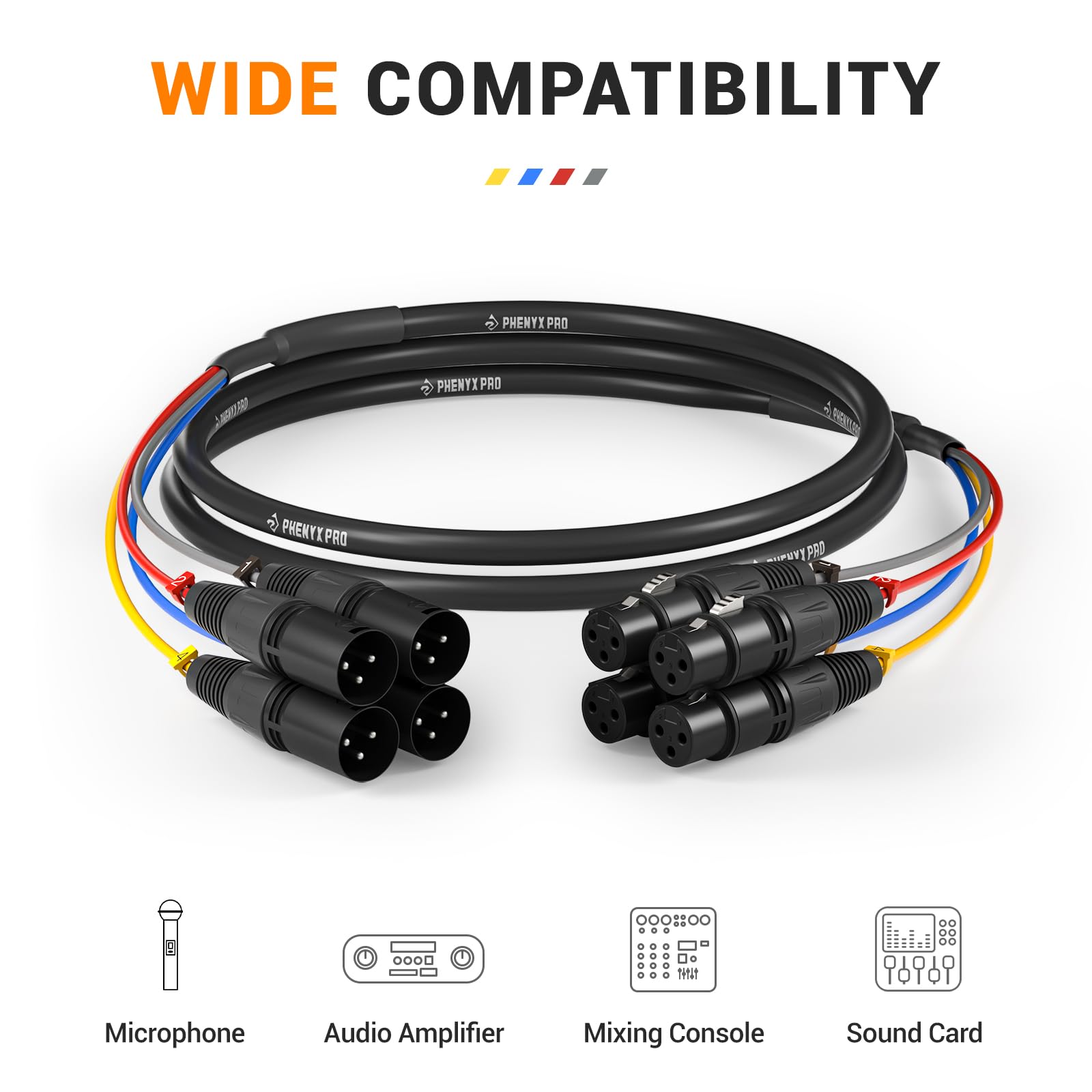 Phenyx Pro 4-Channel 6 ft XLR Microphone Snake Cable PCBL-4IN1-6