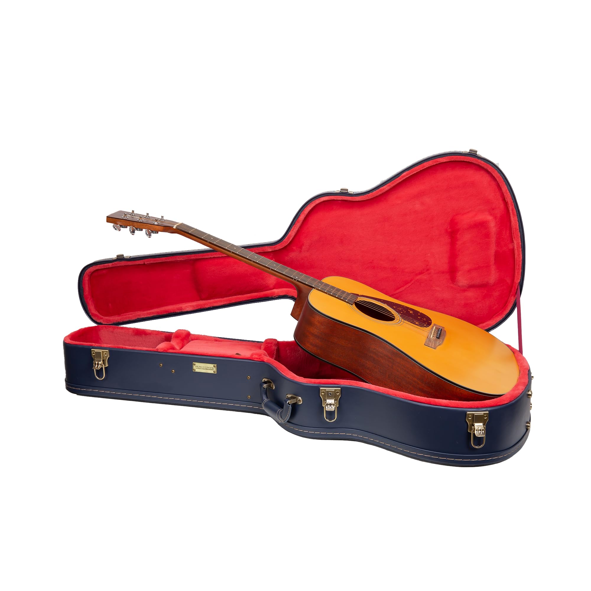 Crossrock Relief Series Dreadnought Guitar Case for Gibson J-45 / Martin D-Style | Carved Ocean Blue Finish, Deep Scarlett Velvet Interior, Lock – Premium Wooden Hardshell