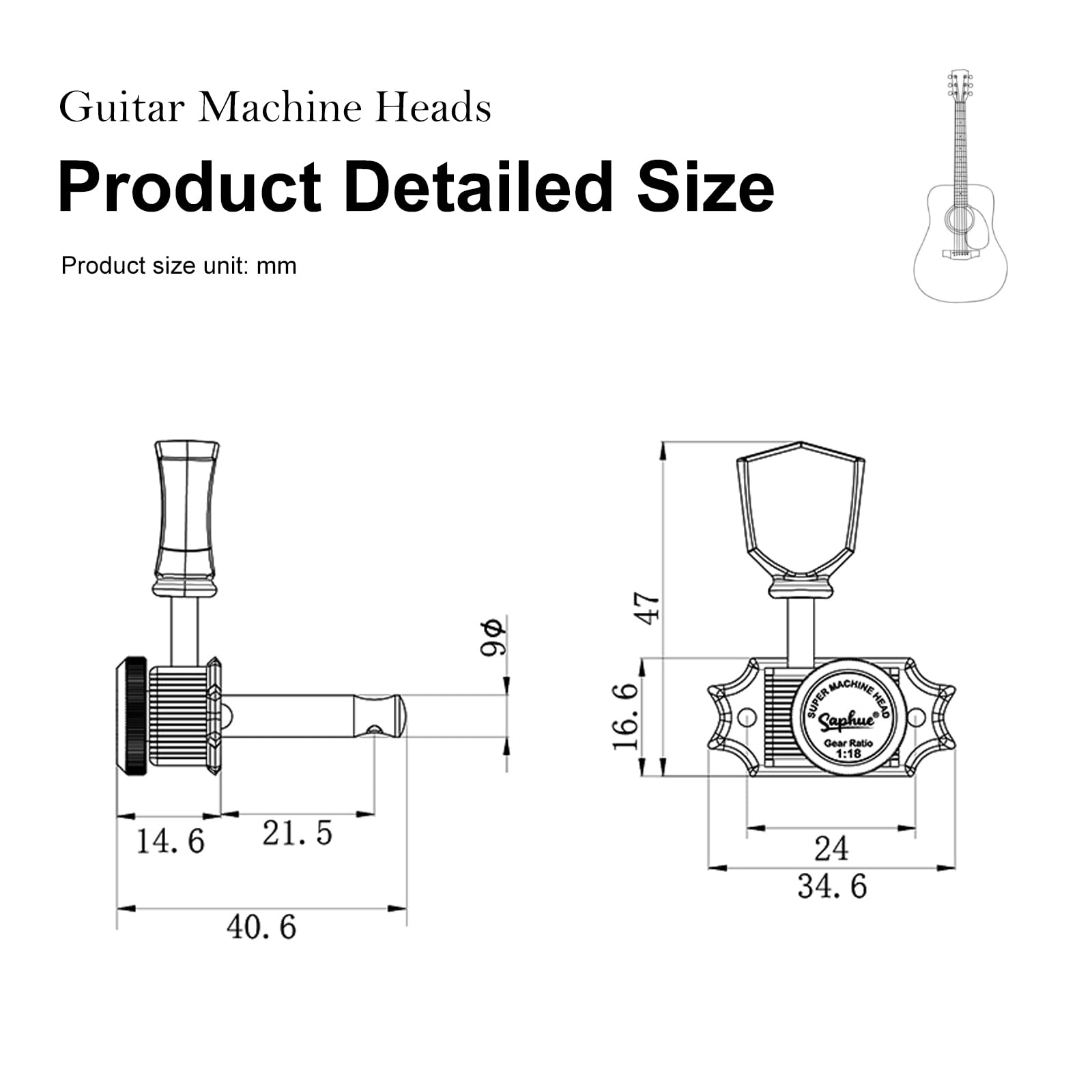 SAPHUE 3+3 Vintage Style Locking Guitar Machine Heads – 1:15 Ratio Lock String Deluxe Tuning Key Pegs Tuners Set Replacement for Electric, Acoustic or Folk Guitars (Chrome)