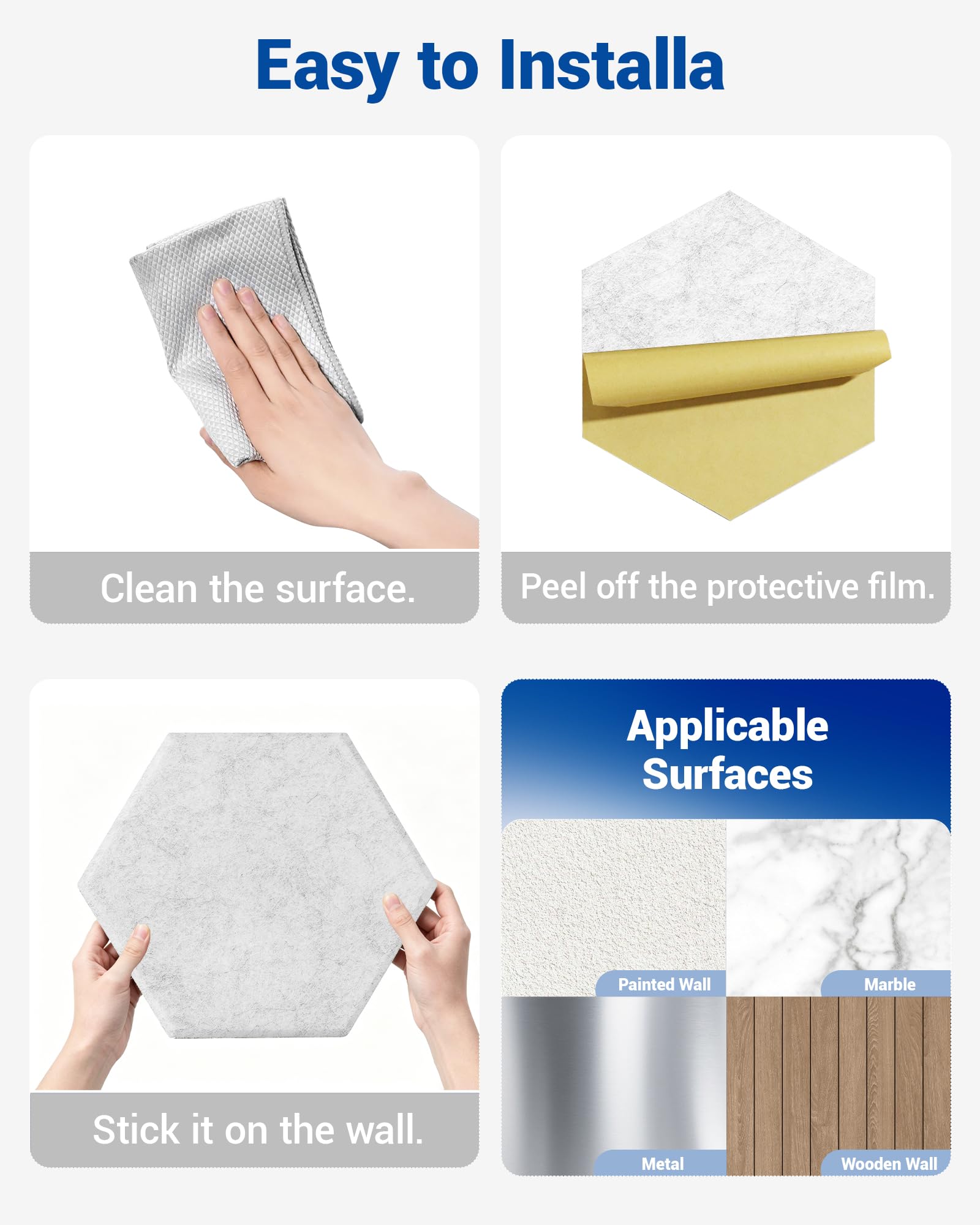 MAGICUBETIC 12 Pack Hexagon Self-Adhesive Decorative Acoustic Wall Panels