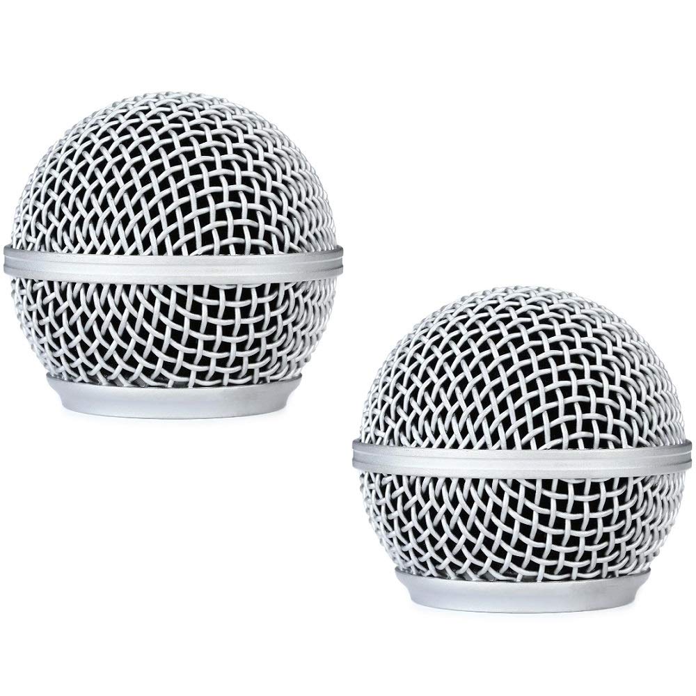 RK143G Replacement Grille for Shure BLX288/SM58 Digital Handheld Wireless Microphone System 2-Pack, with Windscreen, Silver Color, 2 Pack