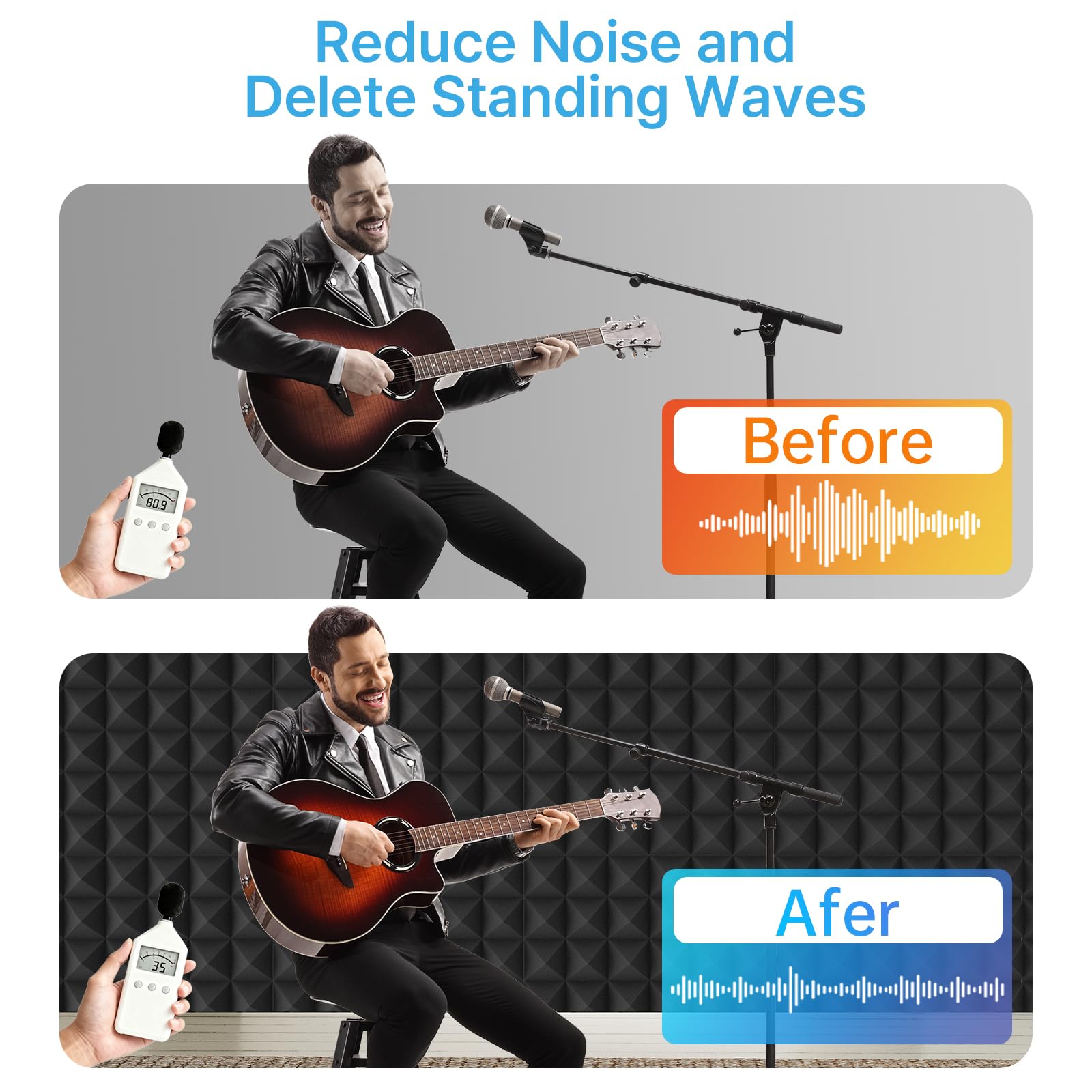 JBER 2 Pack Acoustic Foam Panels, Pyramid Sound Proof Foam Panels for Walls
