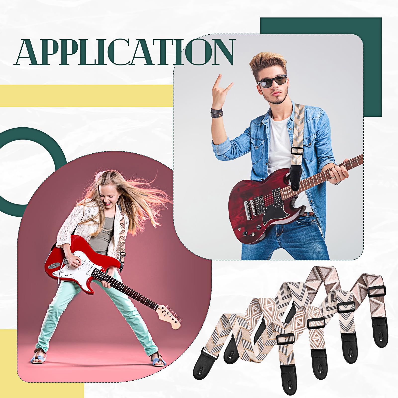 Fiada 4 Pcs Guitar Straps Electric Bass Acoustic Cotton Guitar Straps Adjustable for Musical Instrument Gift(Earth Color,Geometric Style)