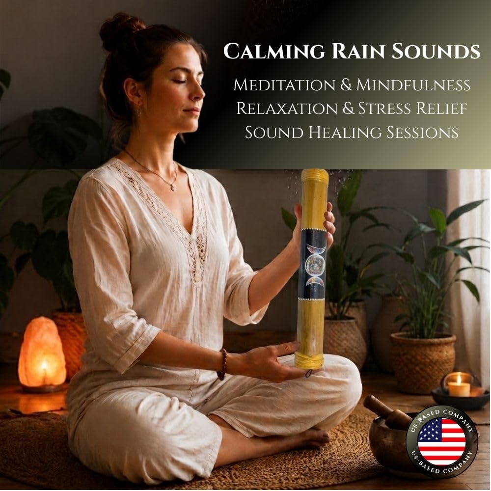 KHEOPS | Bamboo Rain Stick Instrument | Triple Moon | Handcrafted Wooden Musical Instrument for Meditation, Relaxation & Rhythm | Gentle Rain Sound Effect | Small 15.5″ | US-Based Business