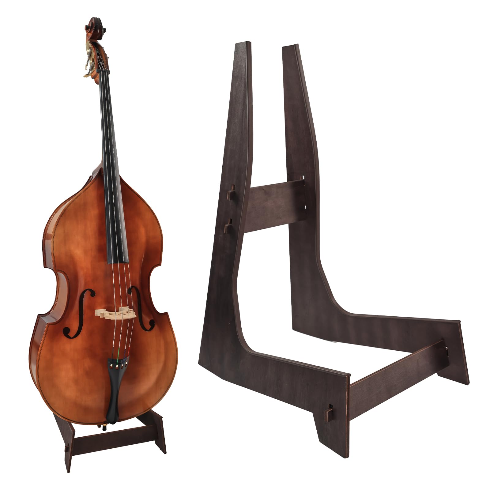COLOOFO Wooden Double Bass Stand, Fits 1/8 to 4/4 Upright Bass, Brown