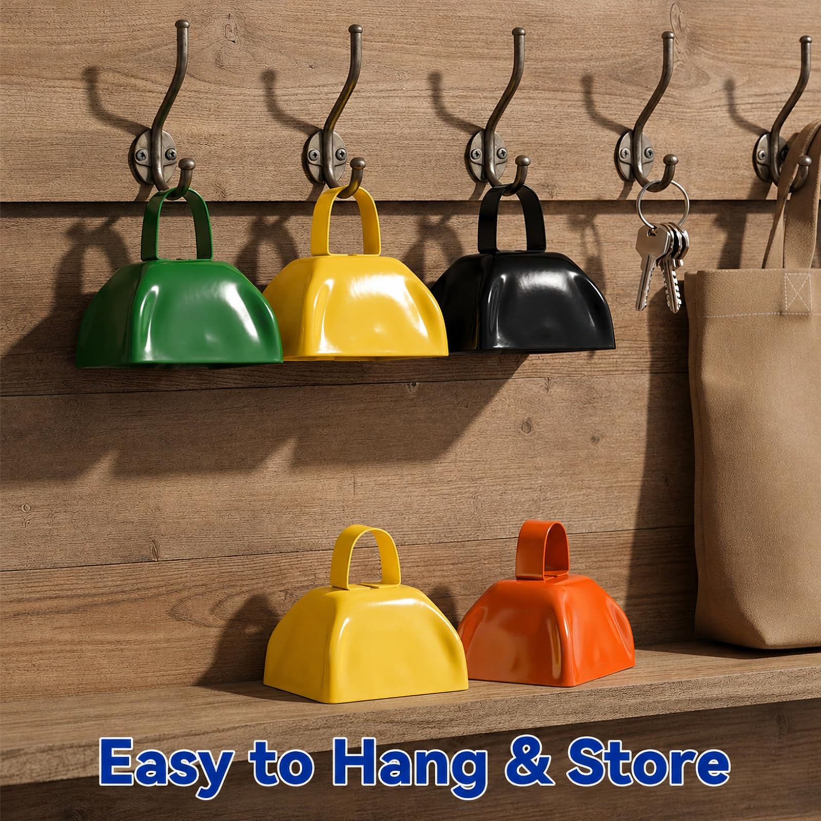 54 Pack Small Cow Bells for Sporting Events, Metal Cow Bells Bulk with Handle, 3 Inch Compact Noise Makers for Football Games, School Pep Rallies, Weddings and Parties, Green