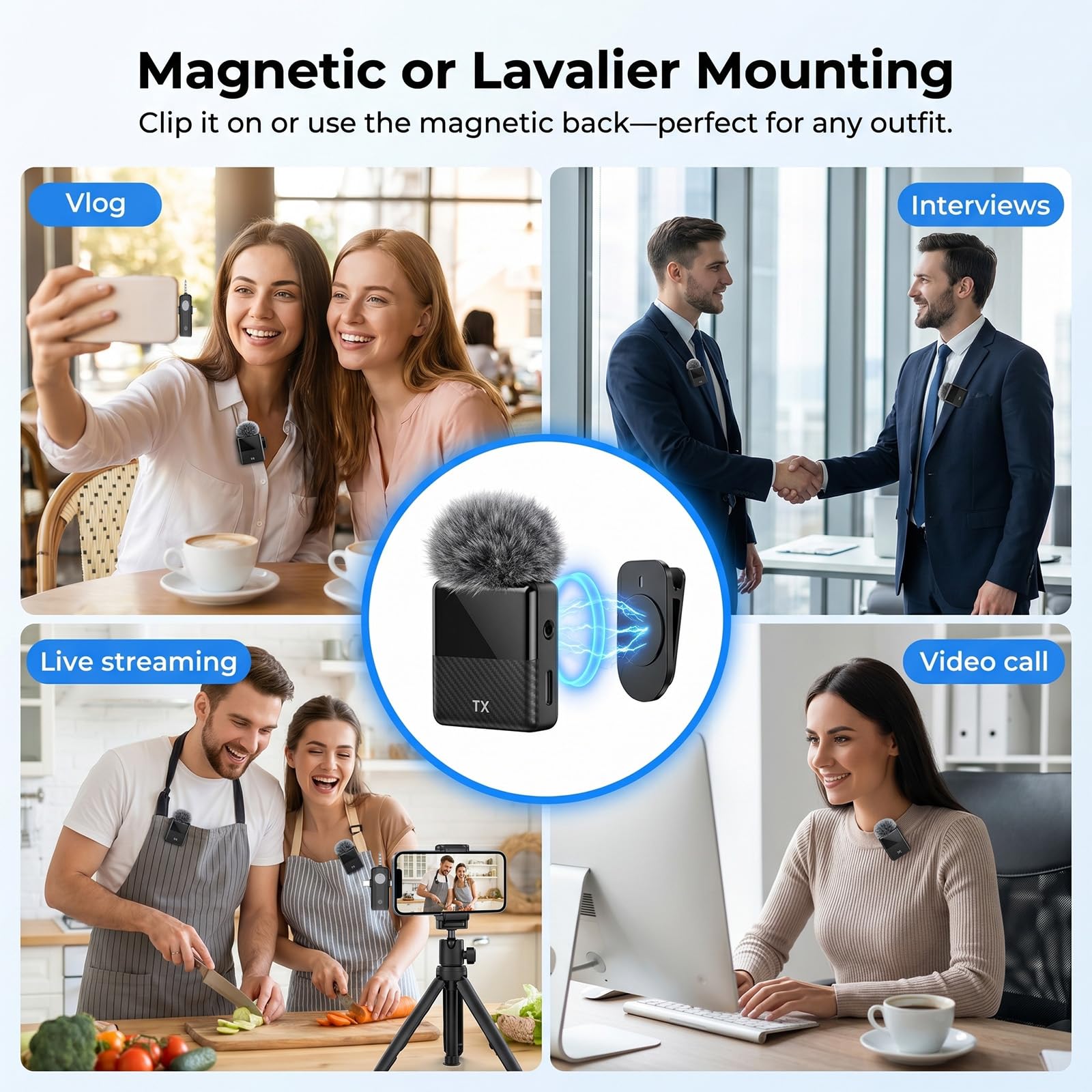 DORNLAT Wireless Lavalier Microphone, 3 in 1 Plug Play Lapel Mic for iPhone/Android/Camera, Noise Cancelling, Mini Compact Lavalier Mic for Vlog, YouTube, TikTok, Live Streaming, Record Interview