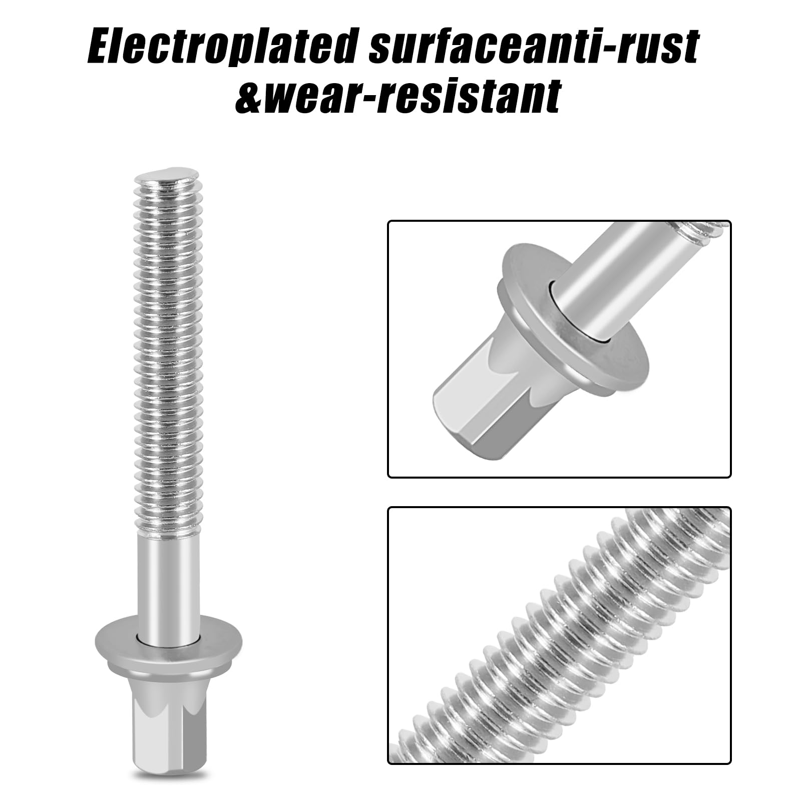 EASTROCK Drum Tension Rods Drum Screw 6 Pack M5X70 mm Percussion Replacement Accessory Drum Kit Screws (Silver)