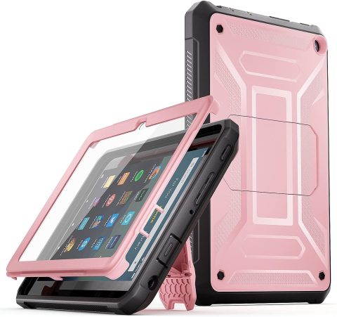 DJ&RPPQ Lightweight Shockproof Kids Case with Screen Protector Stand -Pink