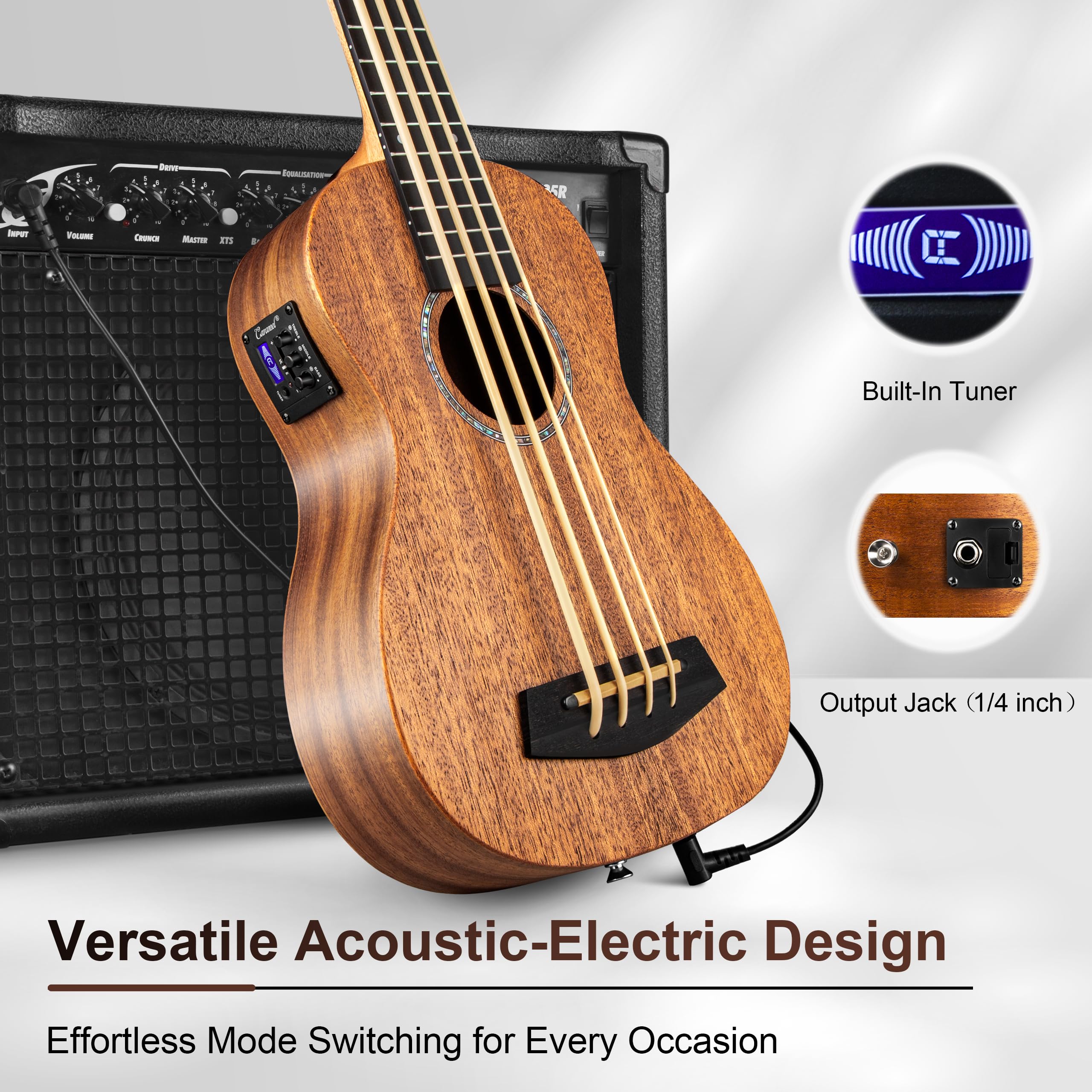 Caramel CUB402 Electric 30inch All Solid Wood Mahogany Ukulele Bass