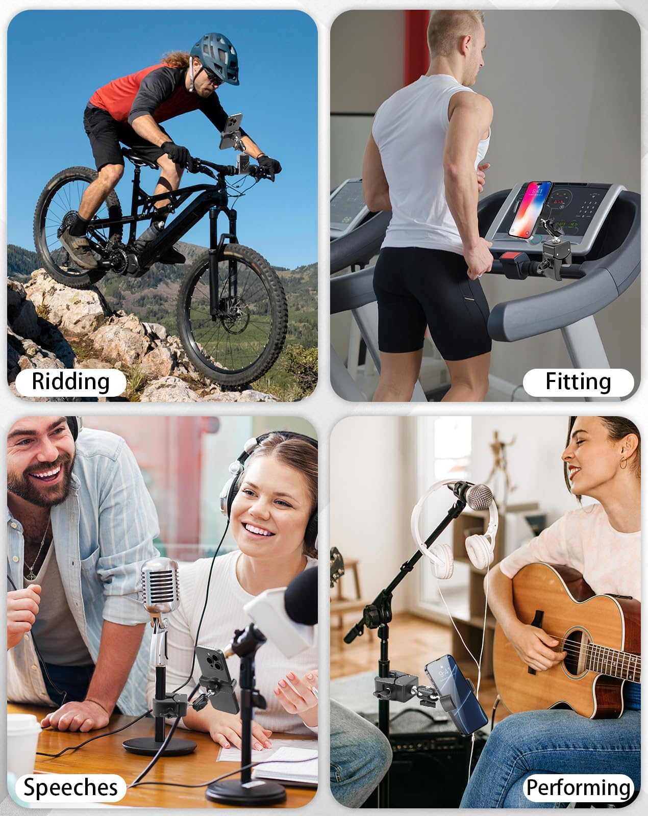 BILIONE Mic Stand Phone Holder Clamp on Treadmill, Bike, Stroller, Drum