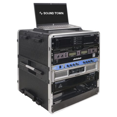 Sound Town Lightweight 12U PA DJ Rack/Road Case with 11U Rack Space, ABS Construction, 19″ Depth, Retractable Handle, Wheels and Heavy-Duty Latches (STRC-A12UT)