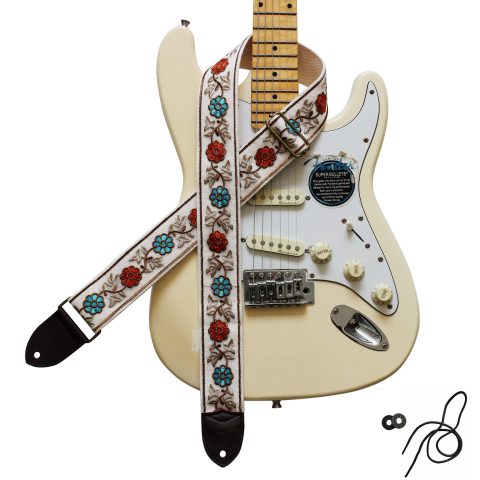 MUSIC FIRST Original Design, 2 inch width (5cm), Rococo Style Embroidery Floral Organza Electric Guitar Strap Bass Strap (Floral Organza)