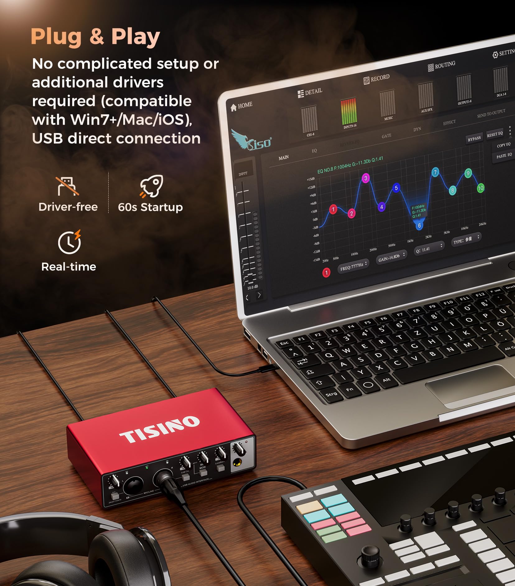 Tisino 24Bit/192kHz USB Audio Interface for Studio Recording, Red