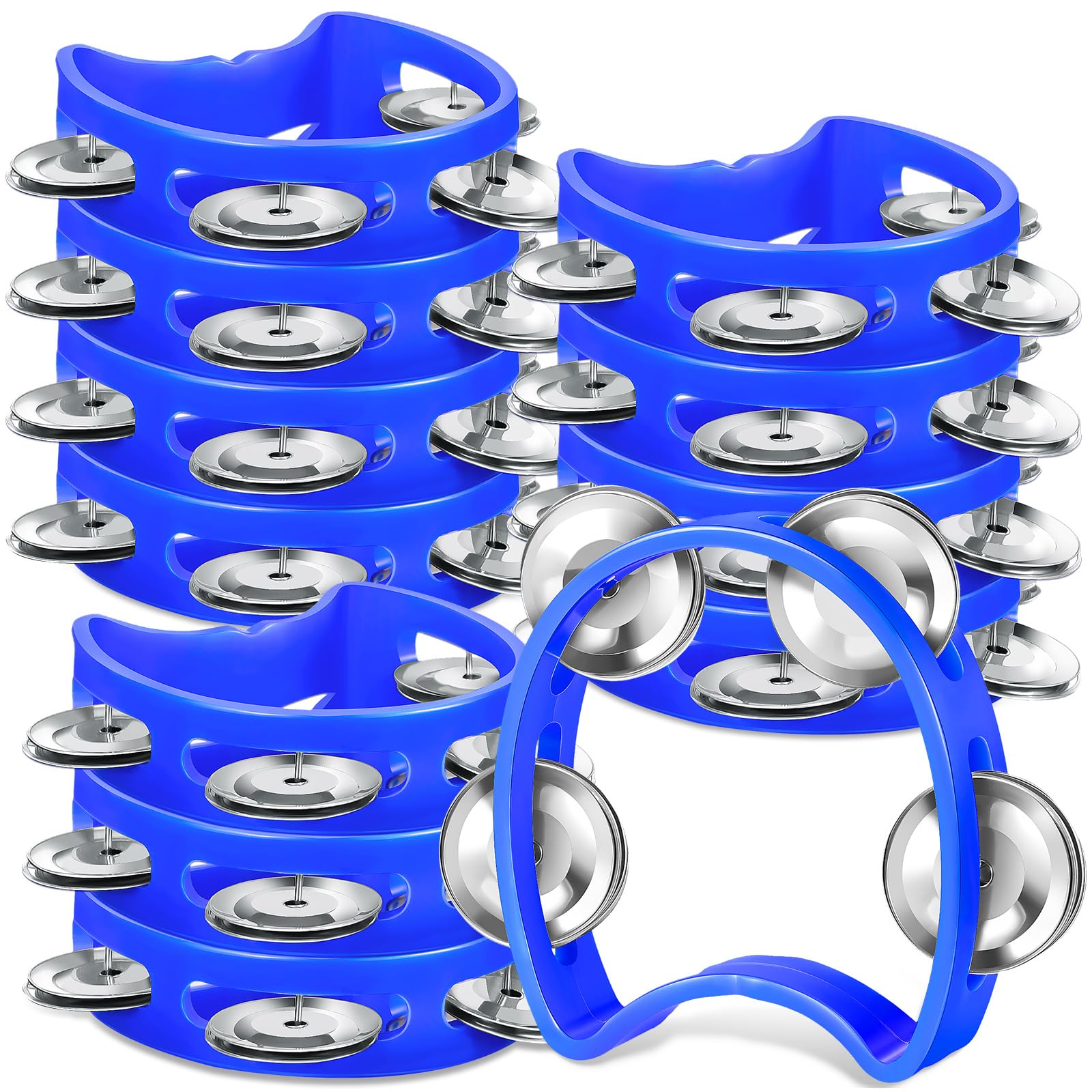 Lukmaa 12 Pcs Plastic Percussion Tambourine with 4 Bells Rhythm Musical Instruments for Adults Hand Tambourine Hand Held Percussion Drum for Party Kindergarten Family School Supplies (Blue)