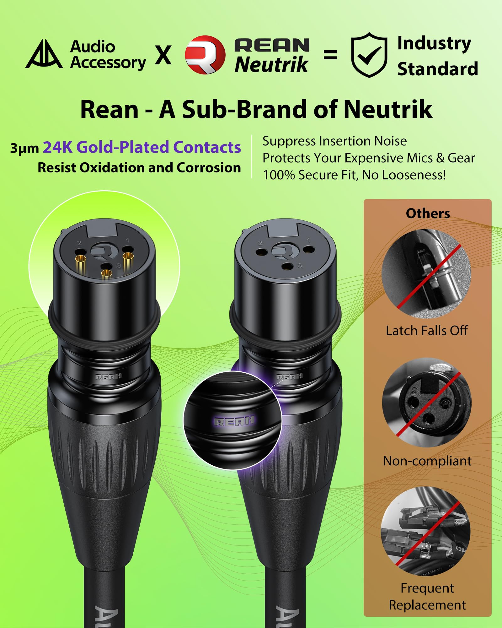AA AUDIO ACCESSORY Female to Female XLR Cable 6.6ft, Gold Plated Neutrik REAN, 21AWG OFC, Kevlar-Reinforced Nylon Braided, XLR Extension Cable for Patchbays, Audio Interfaces, Stage Boxes & PA Systems