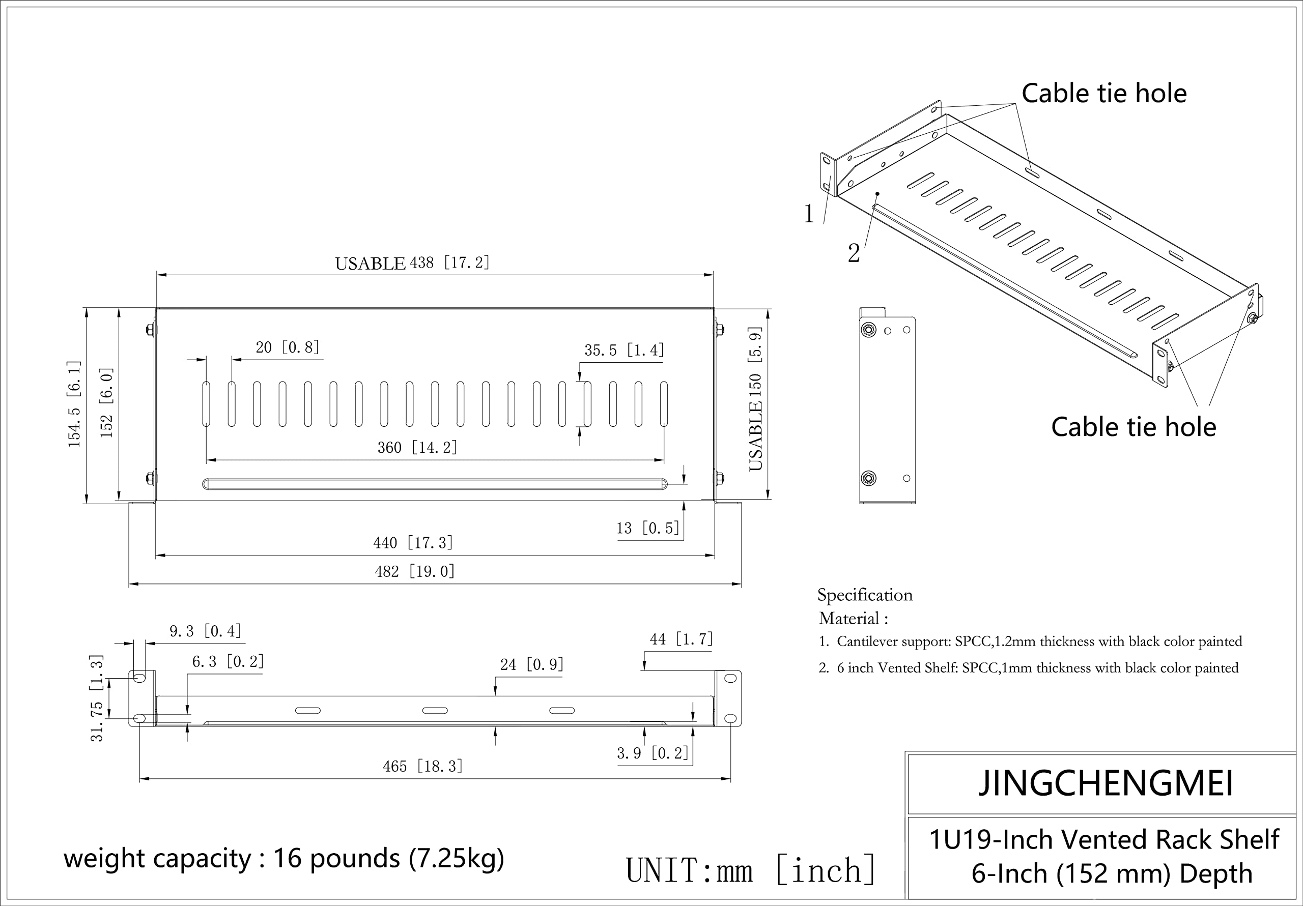 JINGCHENGMEI 1U Disassembled Vented Rack Shelf Universal Rack Tray No Lip