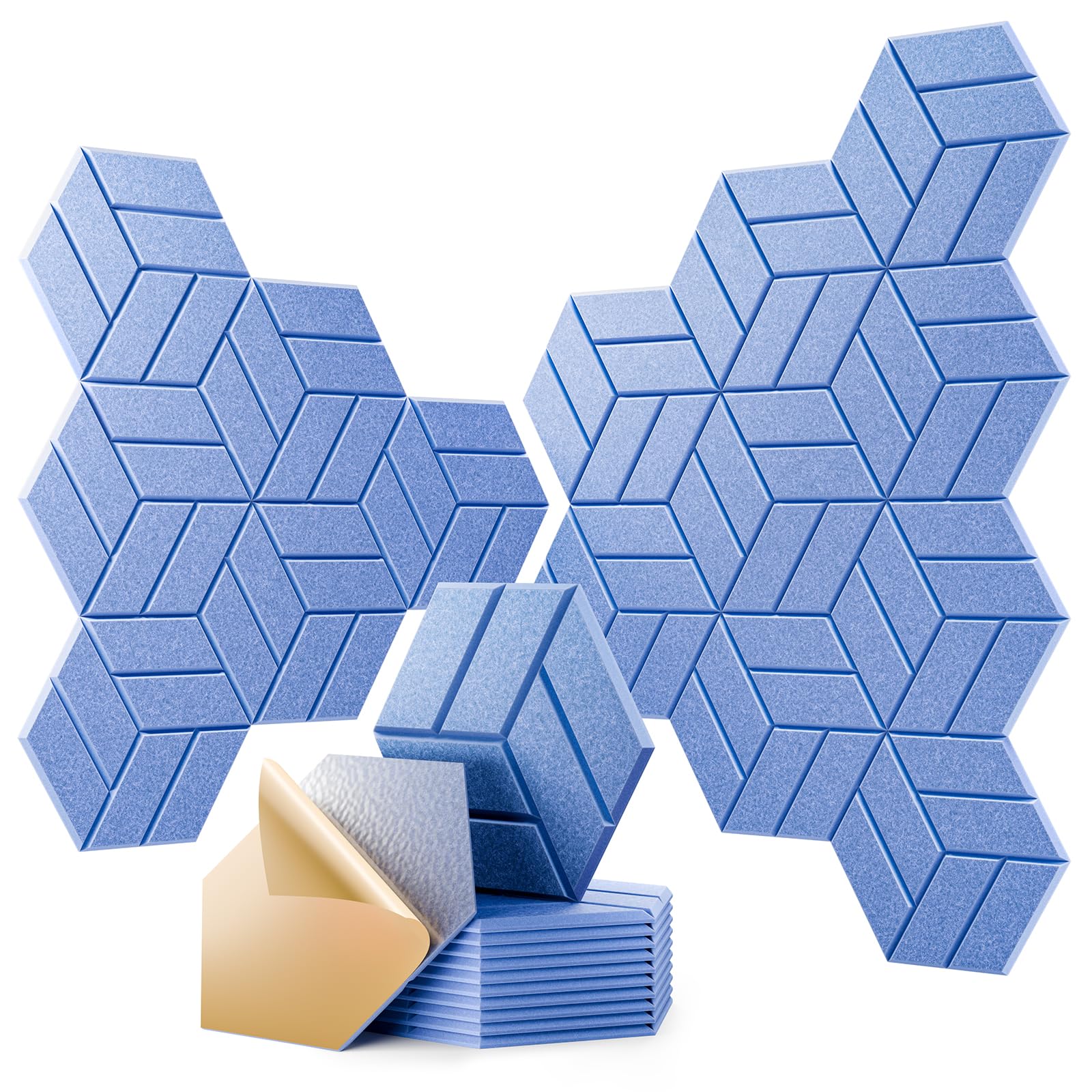 OTUOER 12Pcs Acoustic Panels with Self-adhesive, 12″X 10″X 0.4″ Sound Proof Foam Panels for Walls, Hexagonal Soundproof Wall Panels High Density, Sound Panels for Home Studio Office (Sky Blue)