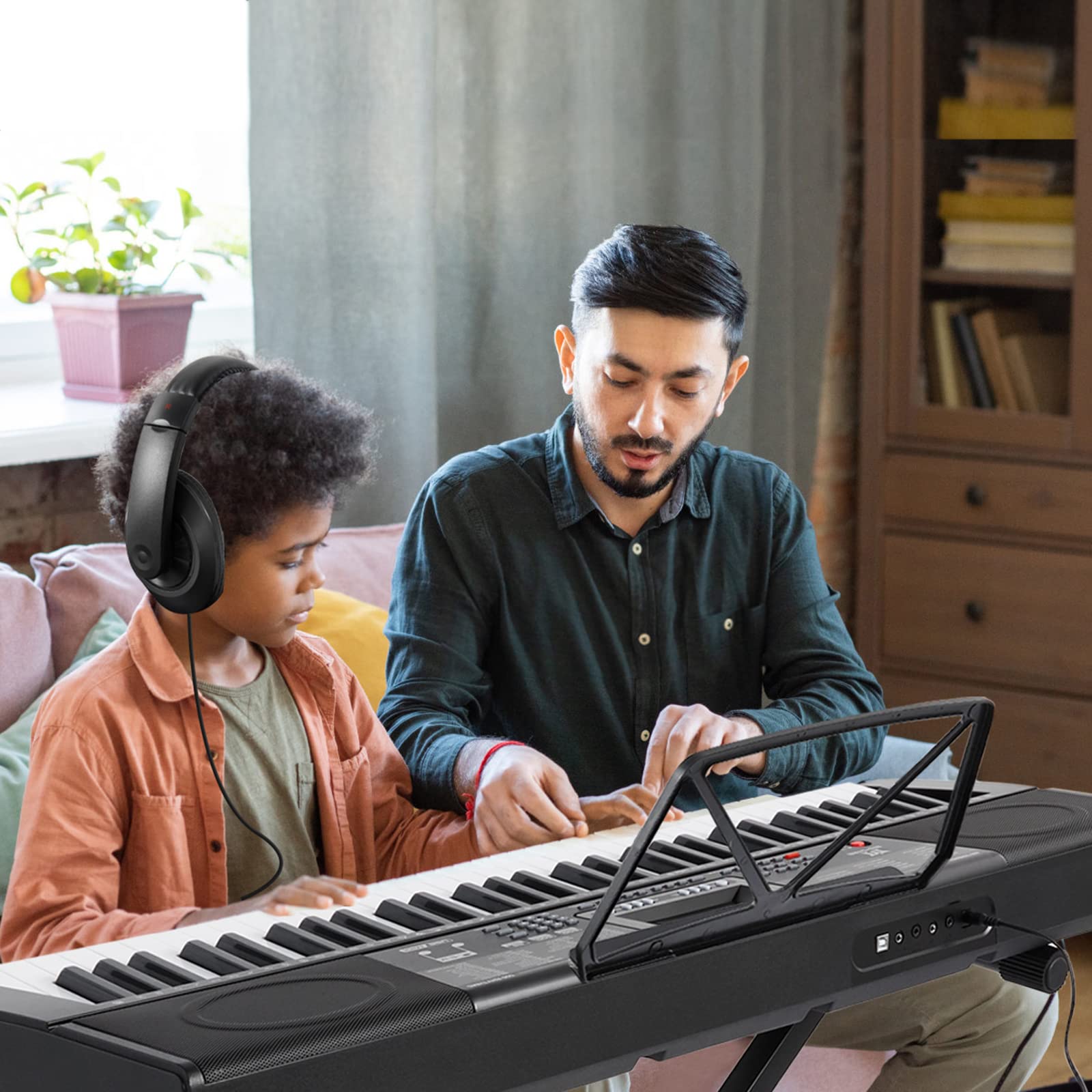 MUSTAR Piano Keyboard, 61 Key Keyboard Piano with Lighted Up Keys, Electric Piano Portable Piano Keyboard for Beginners with Stand, Sustain Pedal, Headphones, Microphone