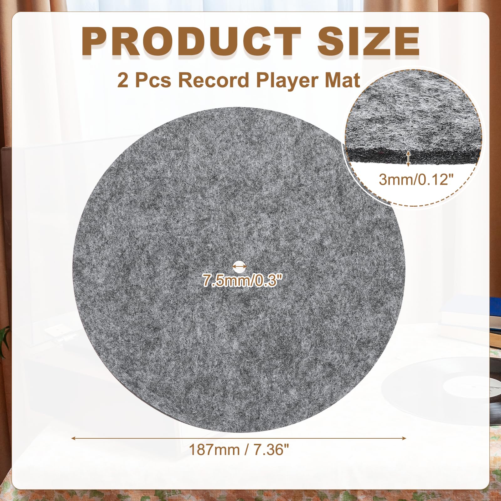 MECCANIXITY 2 Pcs Record Player Mat, 7 Inch Turntable Mat 3mm Felt Turntable Pad for Vinyl Record Player, Dark Gray