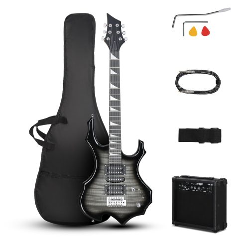 Ktaxon Burning Fire Design Full Size Electric Guitar Kit, Tiger Black
