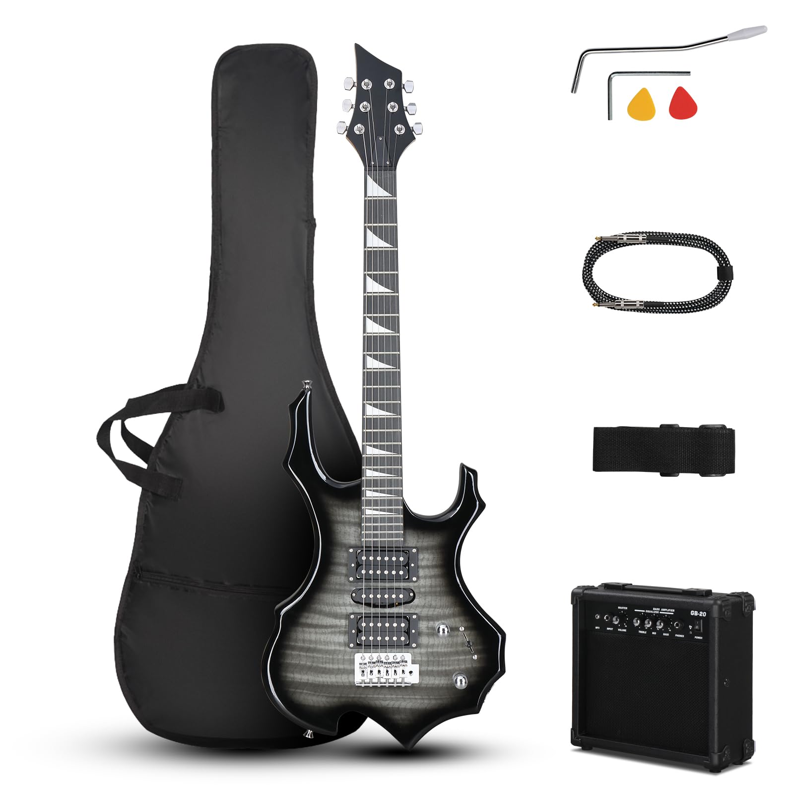 Ktaxon Burning Fire Design Full Size Electric Guitar Kit, Tiger Black